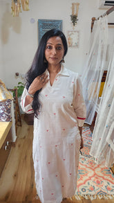 White Jamdani Kurta and Ikkat Bottom