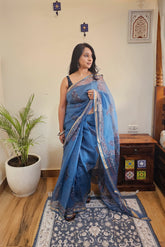 Blue Kota Cotton Ajrakh Saree