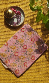 Pink floral handblock saree