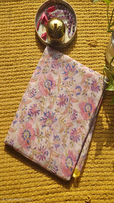 Blush Pink Floral Chiffon Handblock Print saree