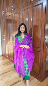 Ikkat Kurta and Pant Set With Purple Dupatta