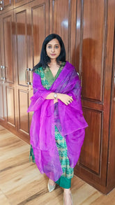 Ikkat Kurta and Pant Set With Purple Dupatta