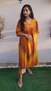 Orange Ikkat Kurta & Pant Set