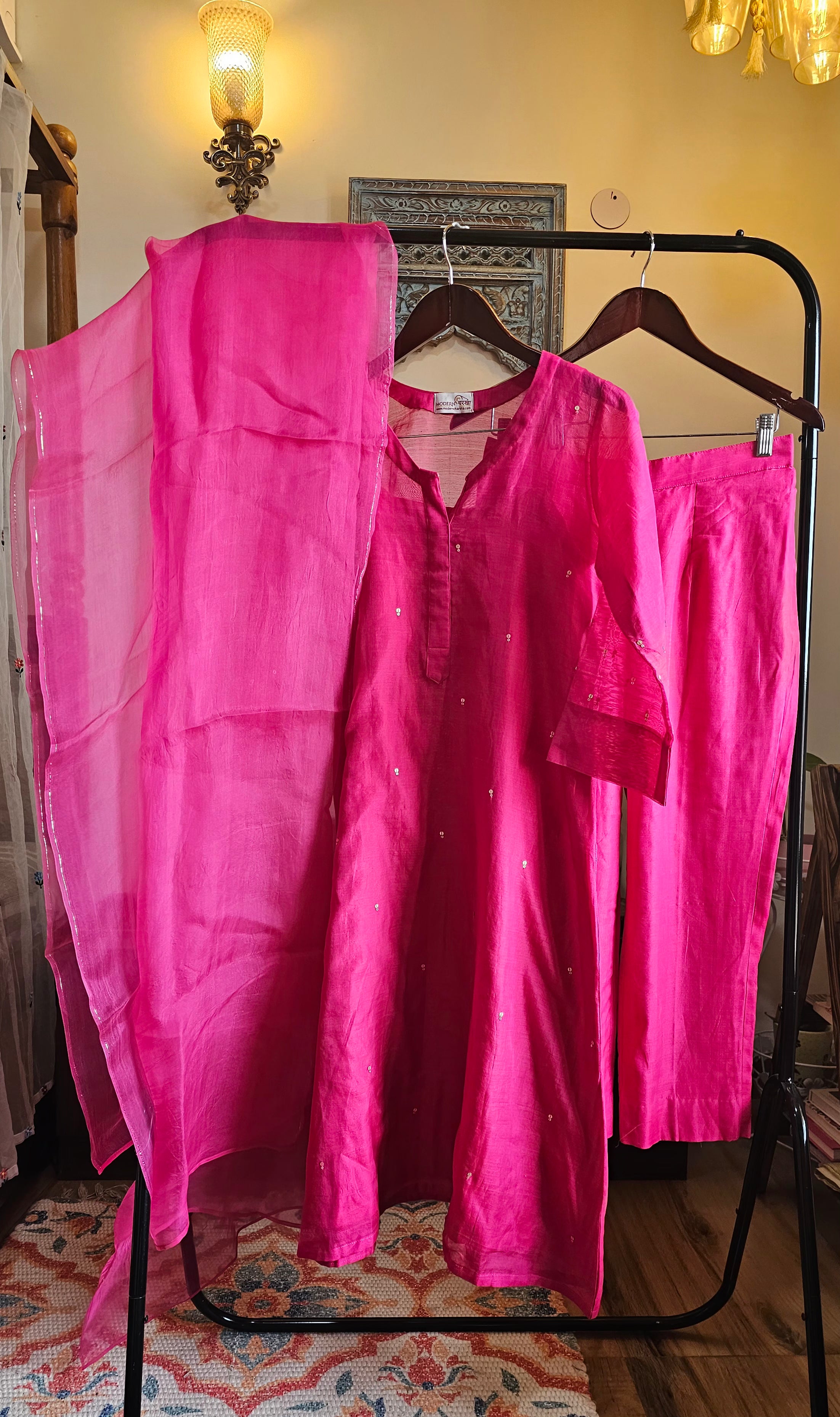 chanderisilk coord set with organza dupatta 