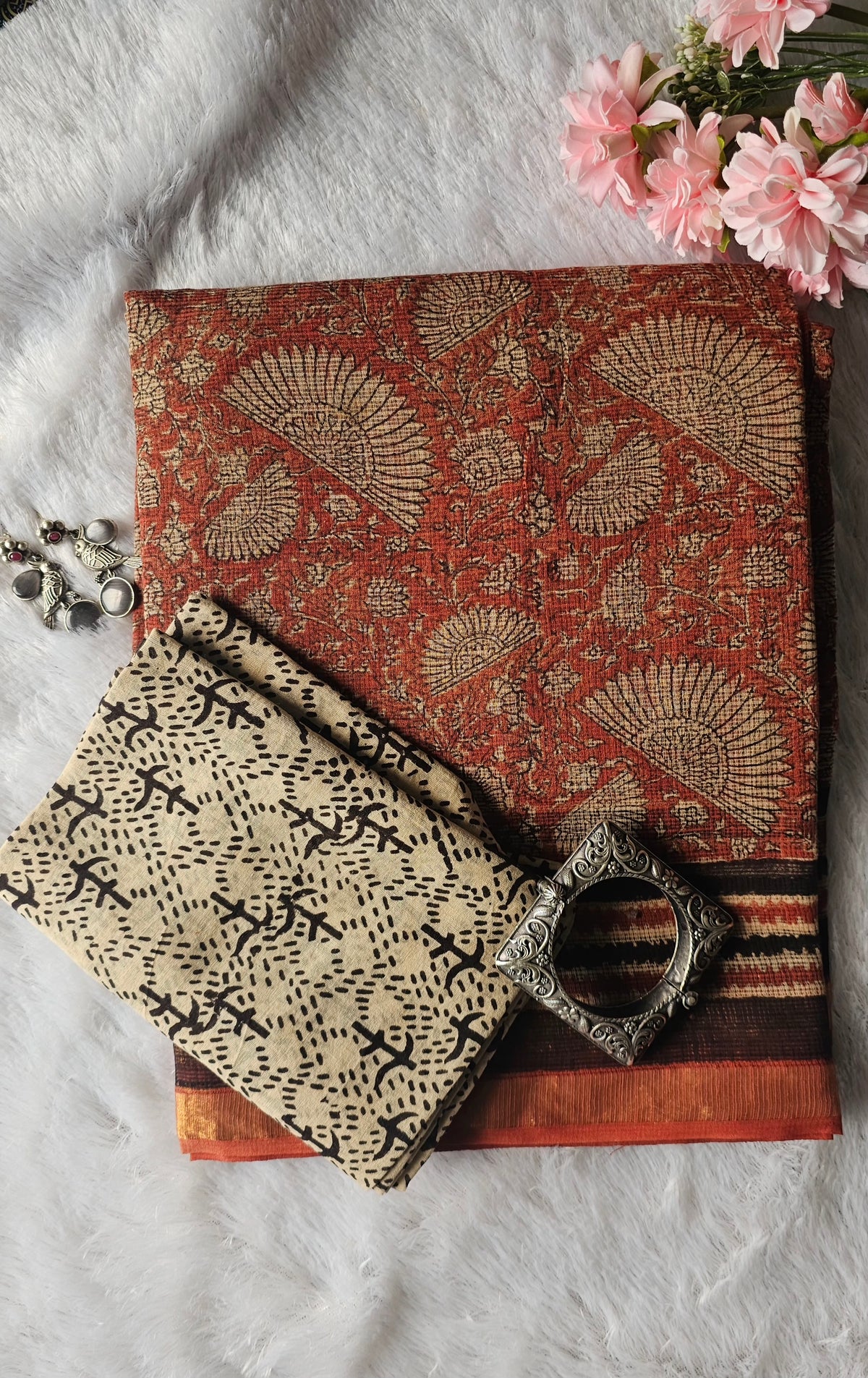 Rust Orange Kota Saree