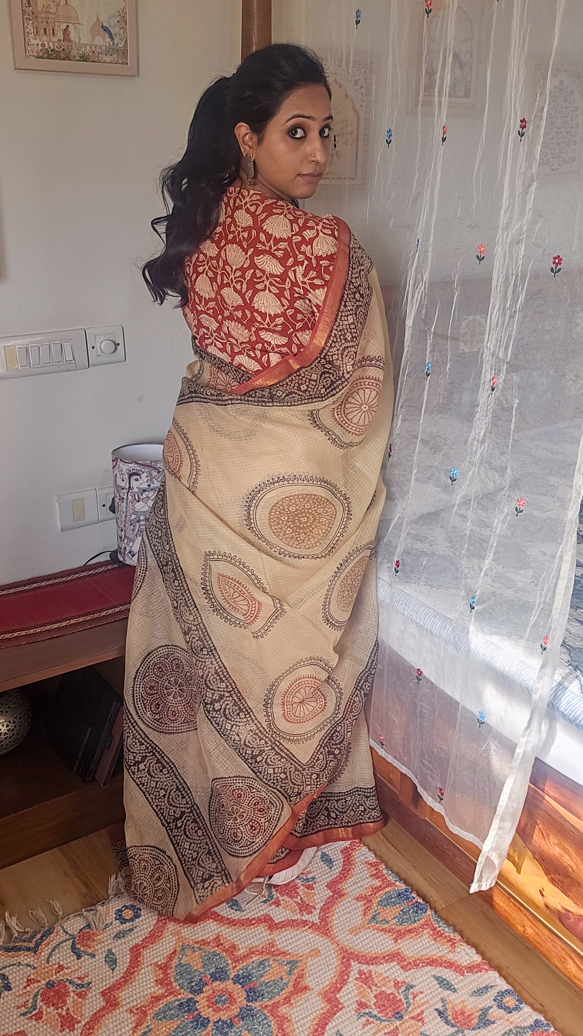 Beige Kota Cotton Saree