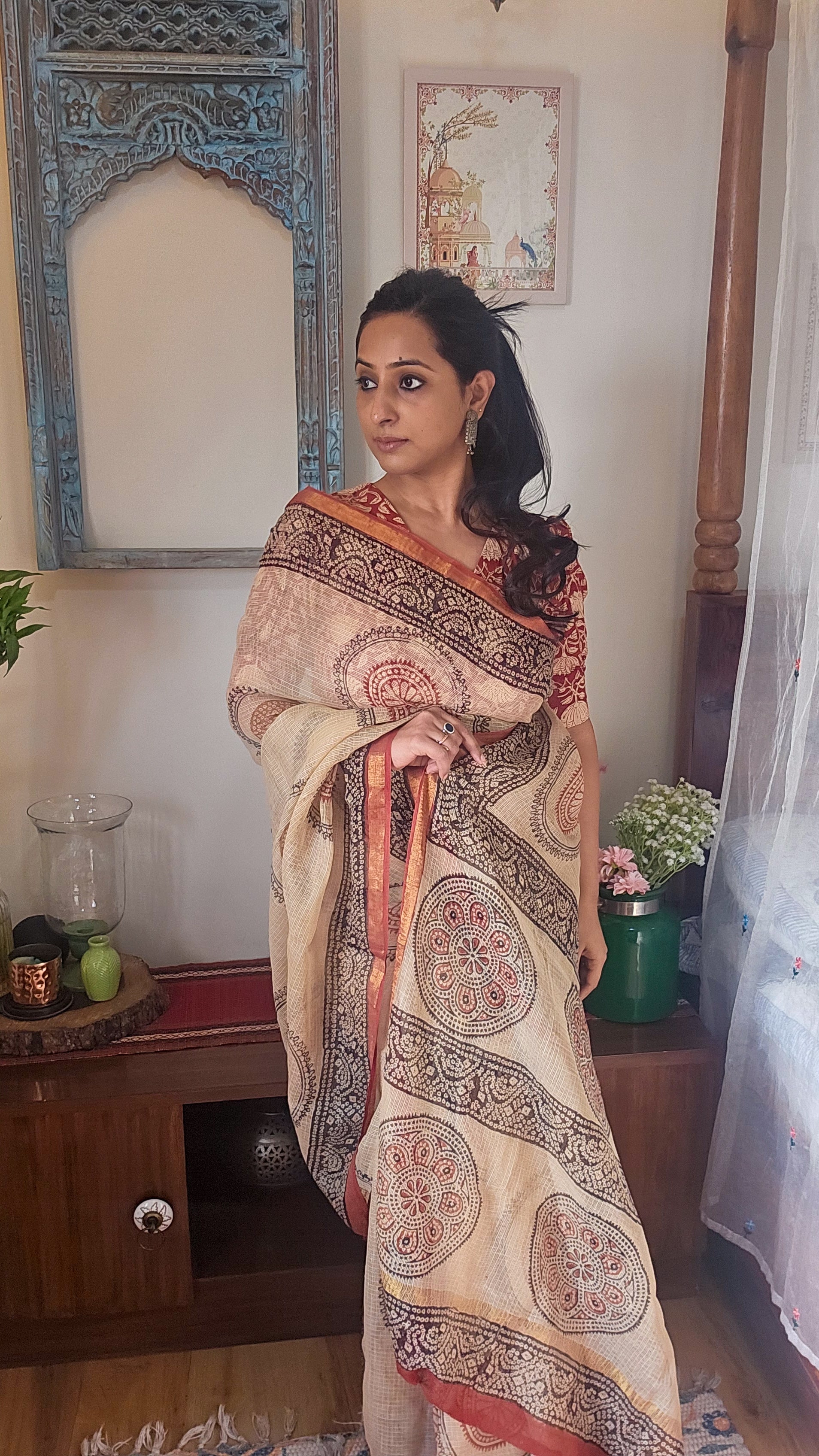 Beige Kota Cotton Saree