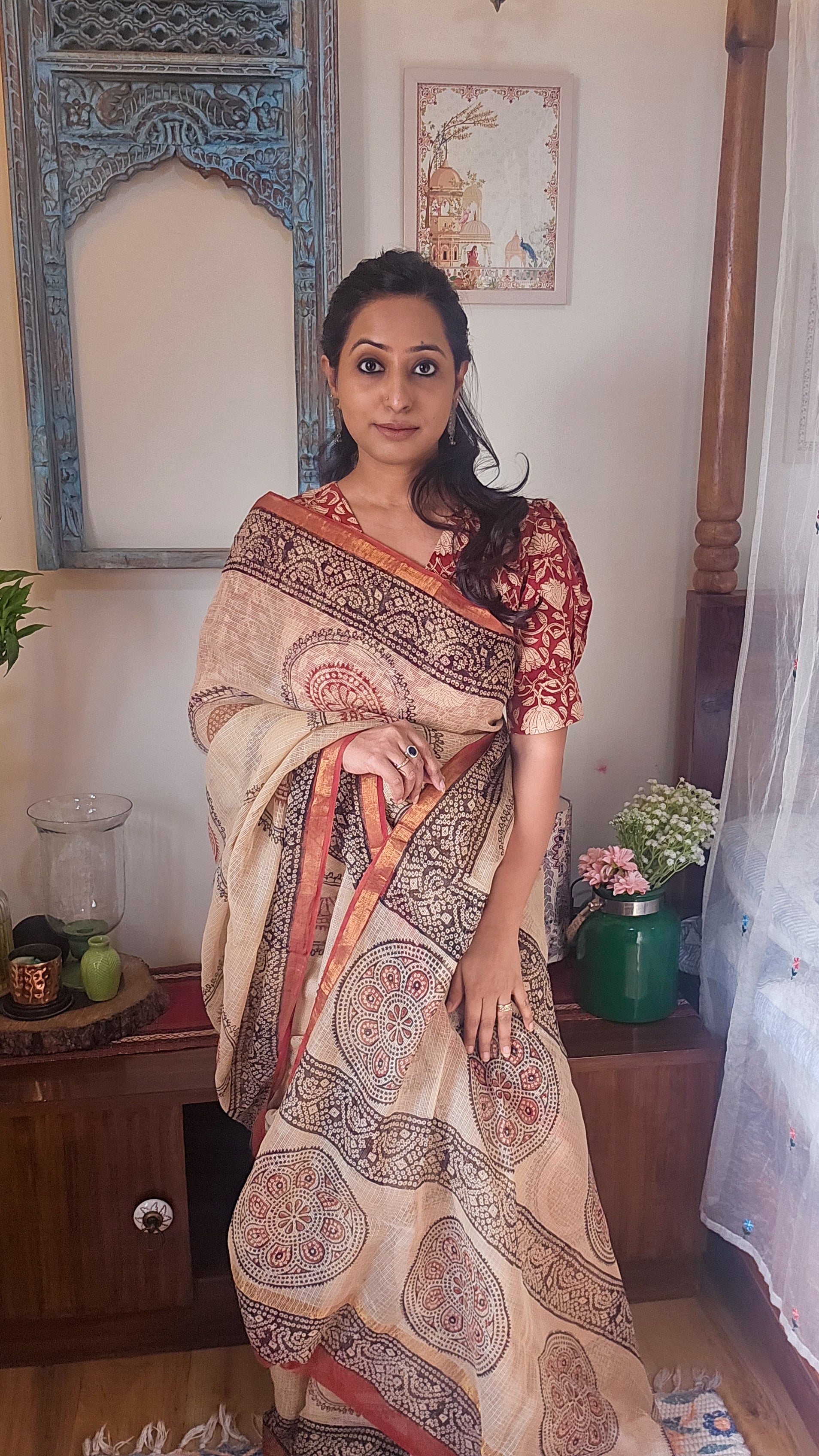 Beige Kota Cotton Saree