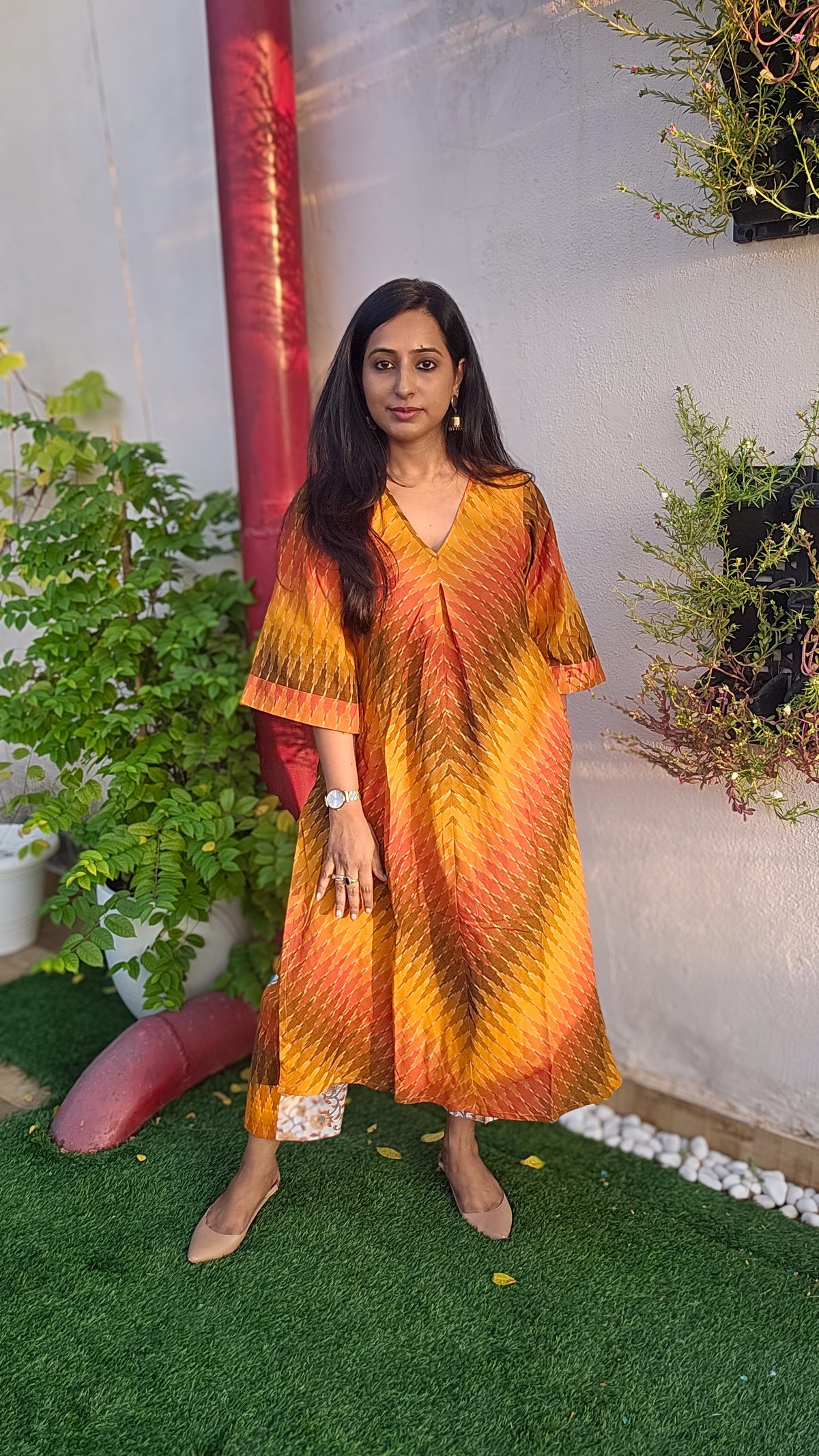 Orange Ikkat Kurta & Pant Set