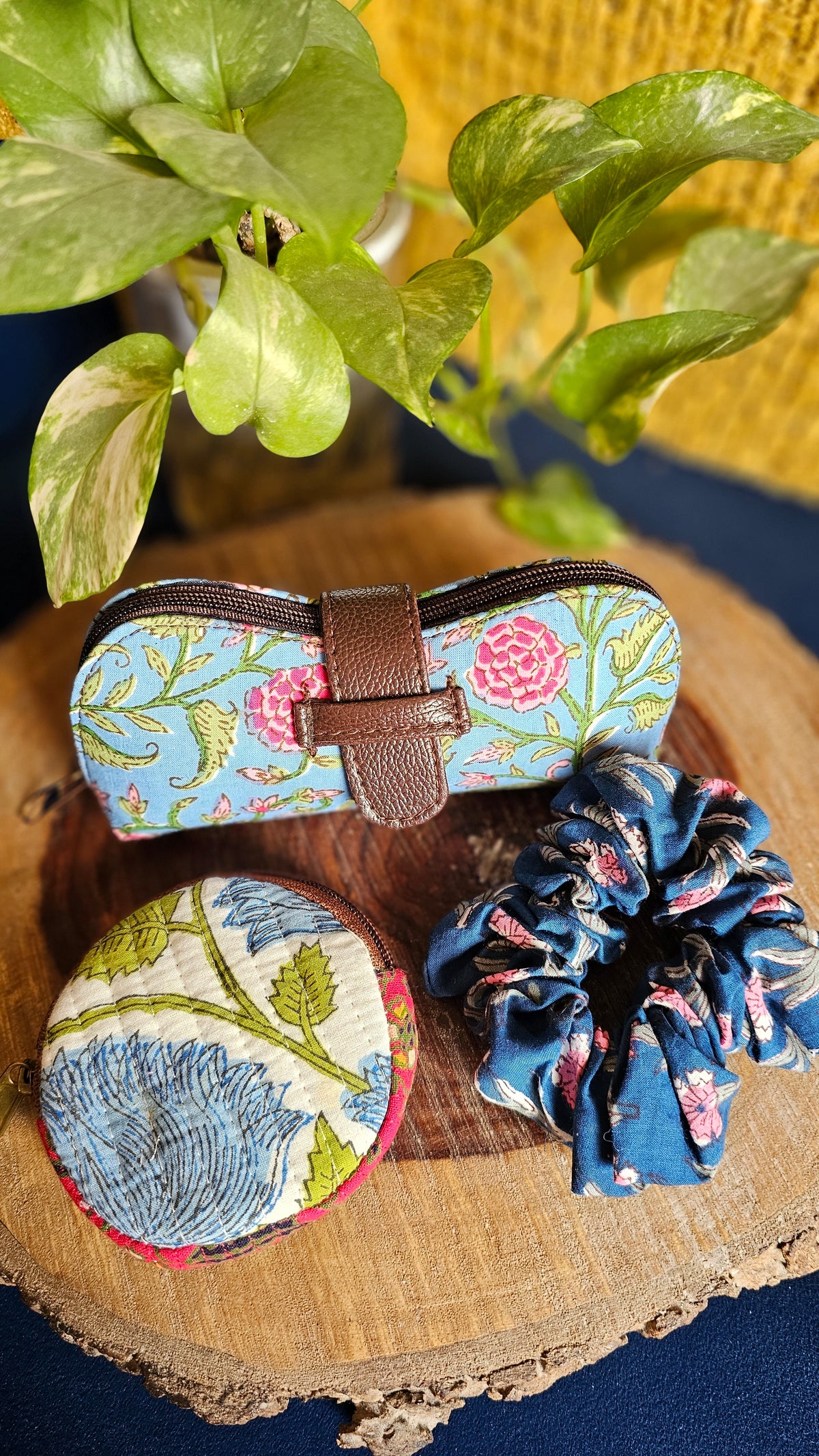 Gift Set 3- Handcrafted Sunglass cover, coin pouch and scrunchy