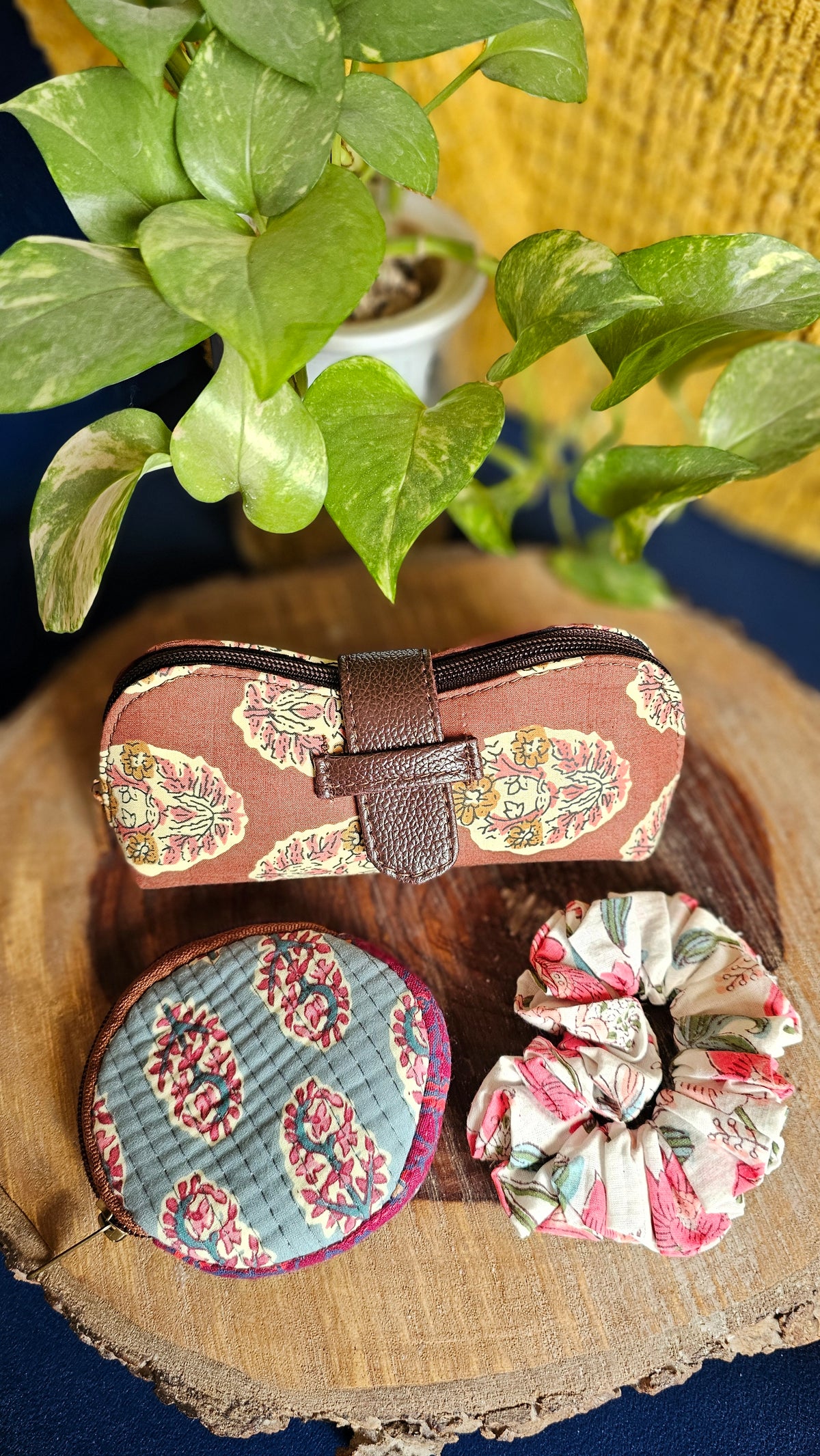 Gift Set 6- Handcrafted Sunglass cover, coin pouch and scrunchy