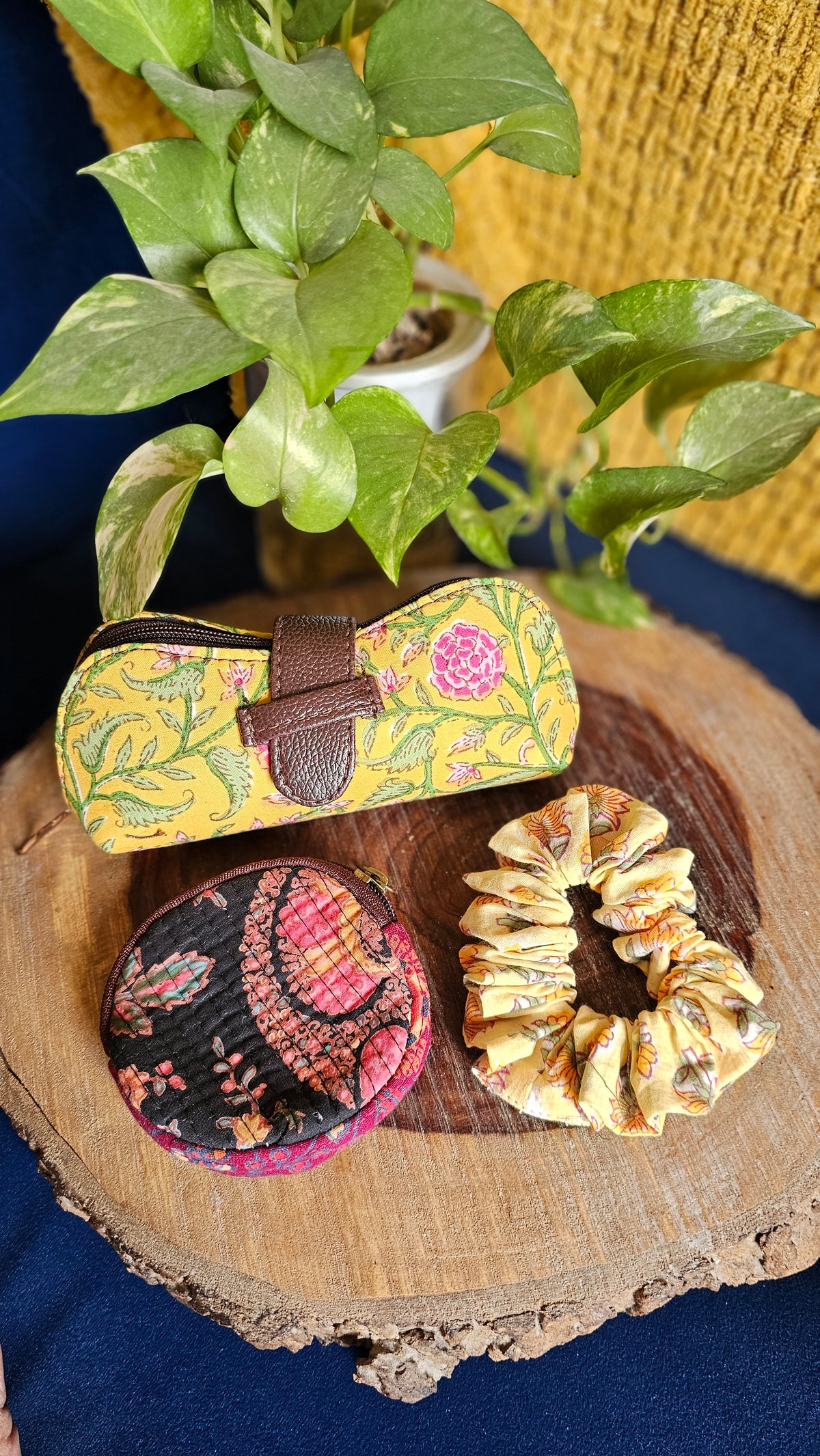 Gift Set 4- Handcrafted Sunglass cover, coin pouch and scrunchy