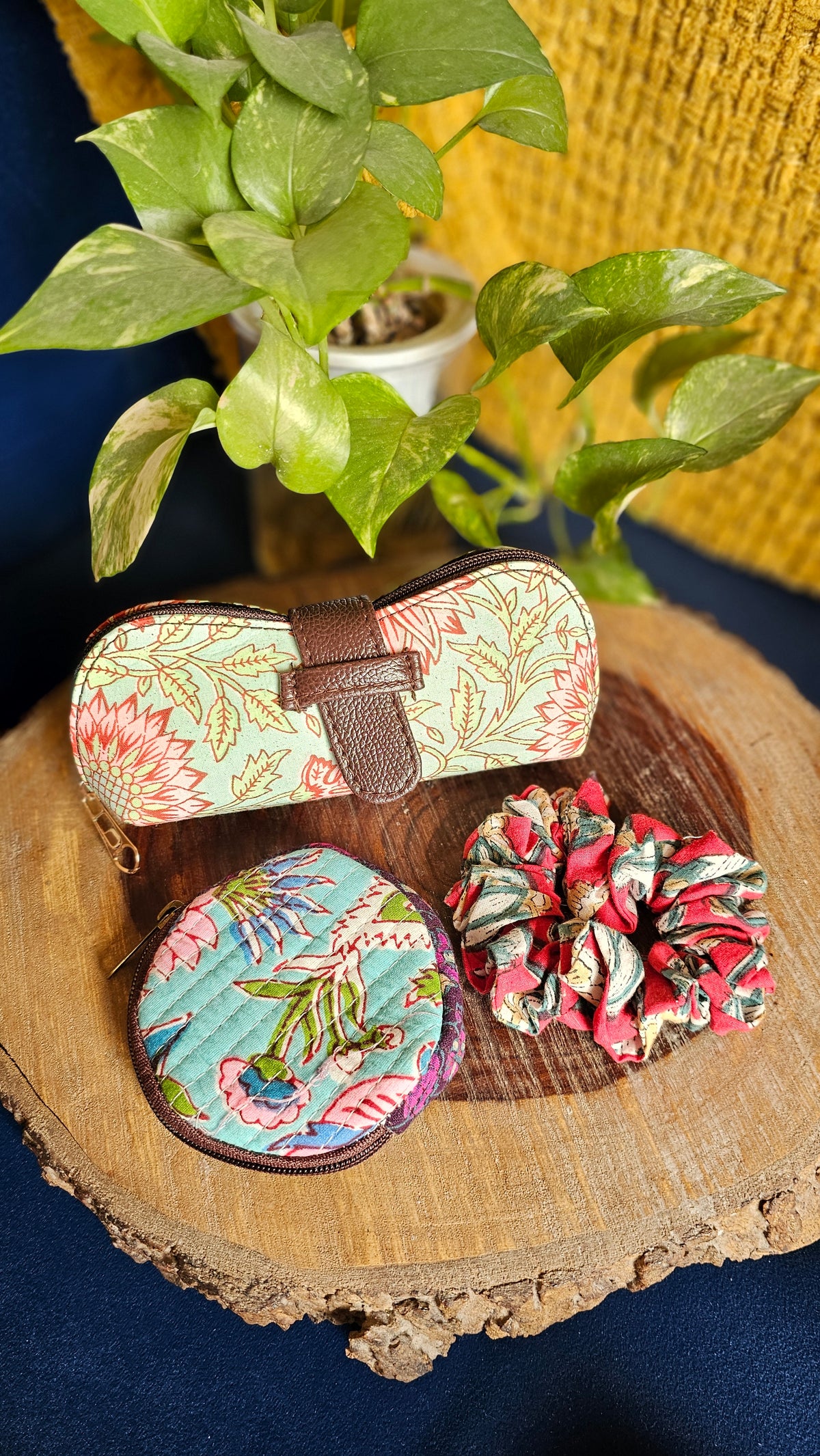 Gift Set 1-  Handcrafted Sunglass cover, coin pouch and scrunchy