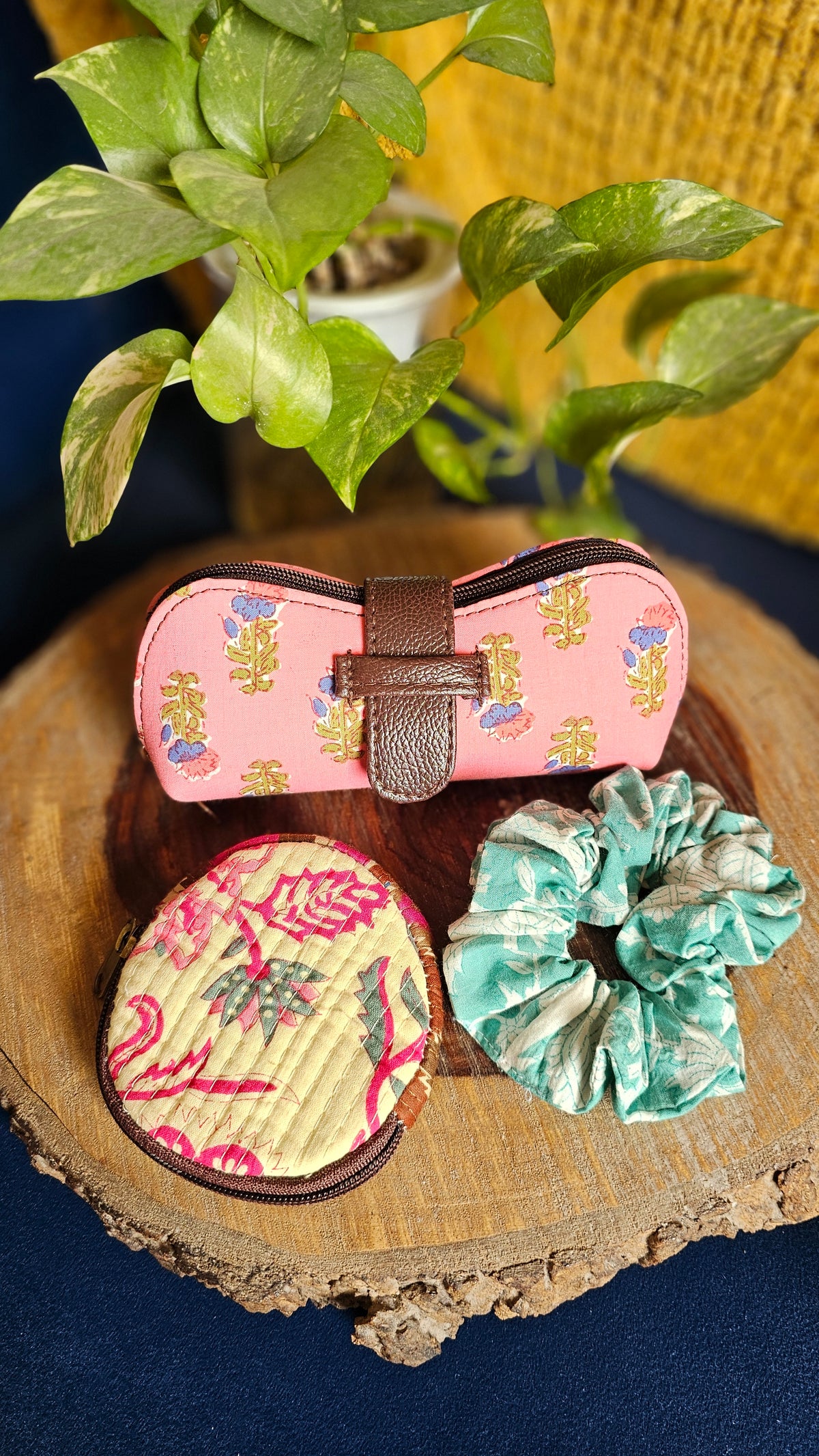 Gift Set 2- Handcrafted Sunglass cover, coin pouch and scrunchy