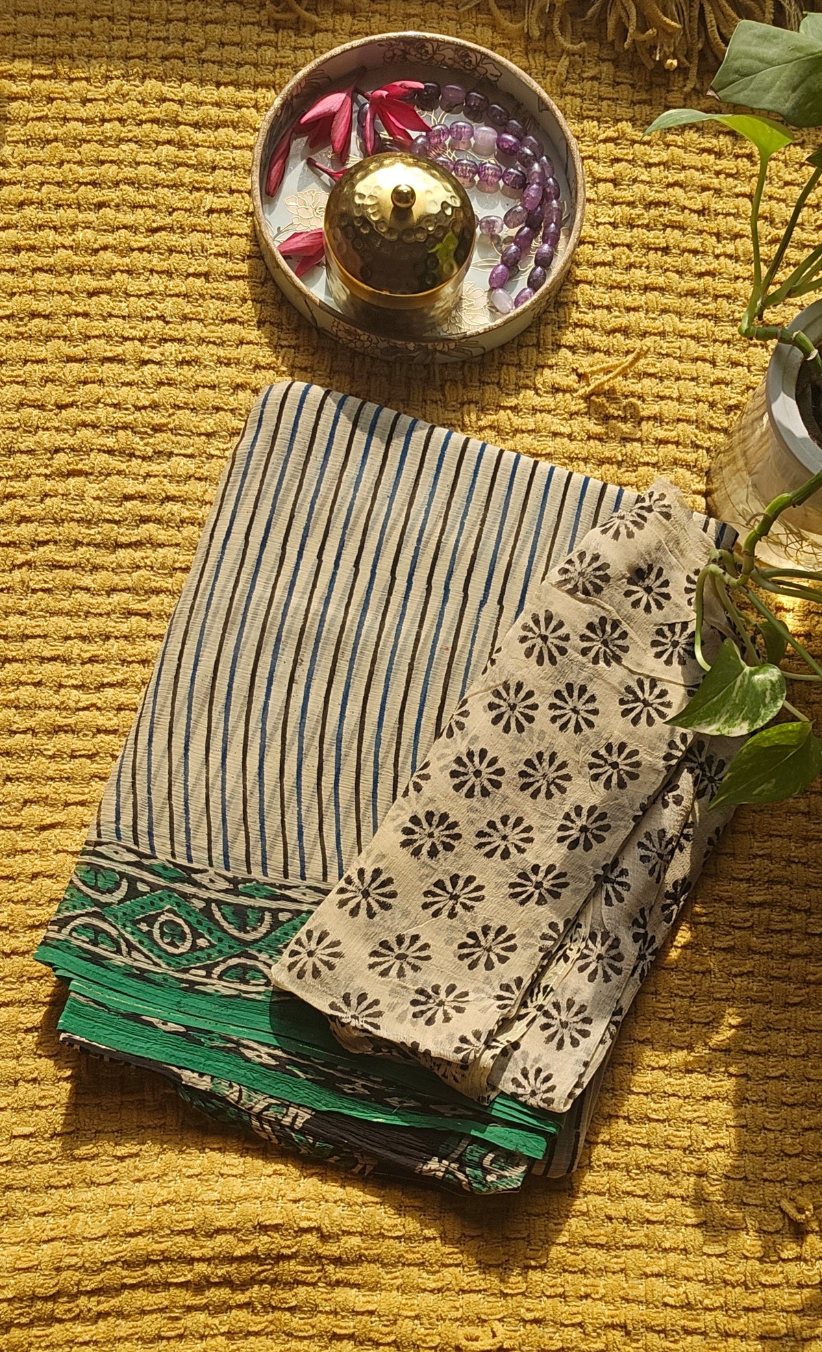 Beige Chiffon Saree with Stripes