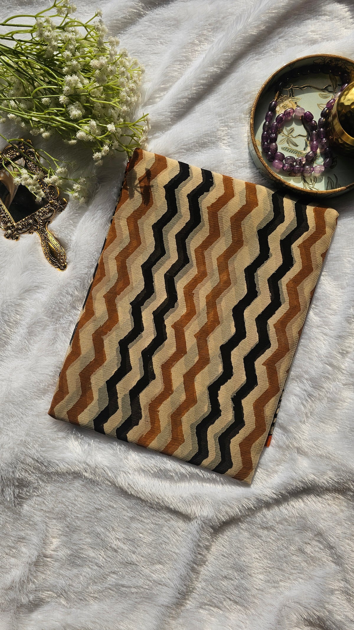 Chevron Block Print Chiffon Saree