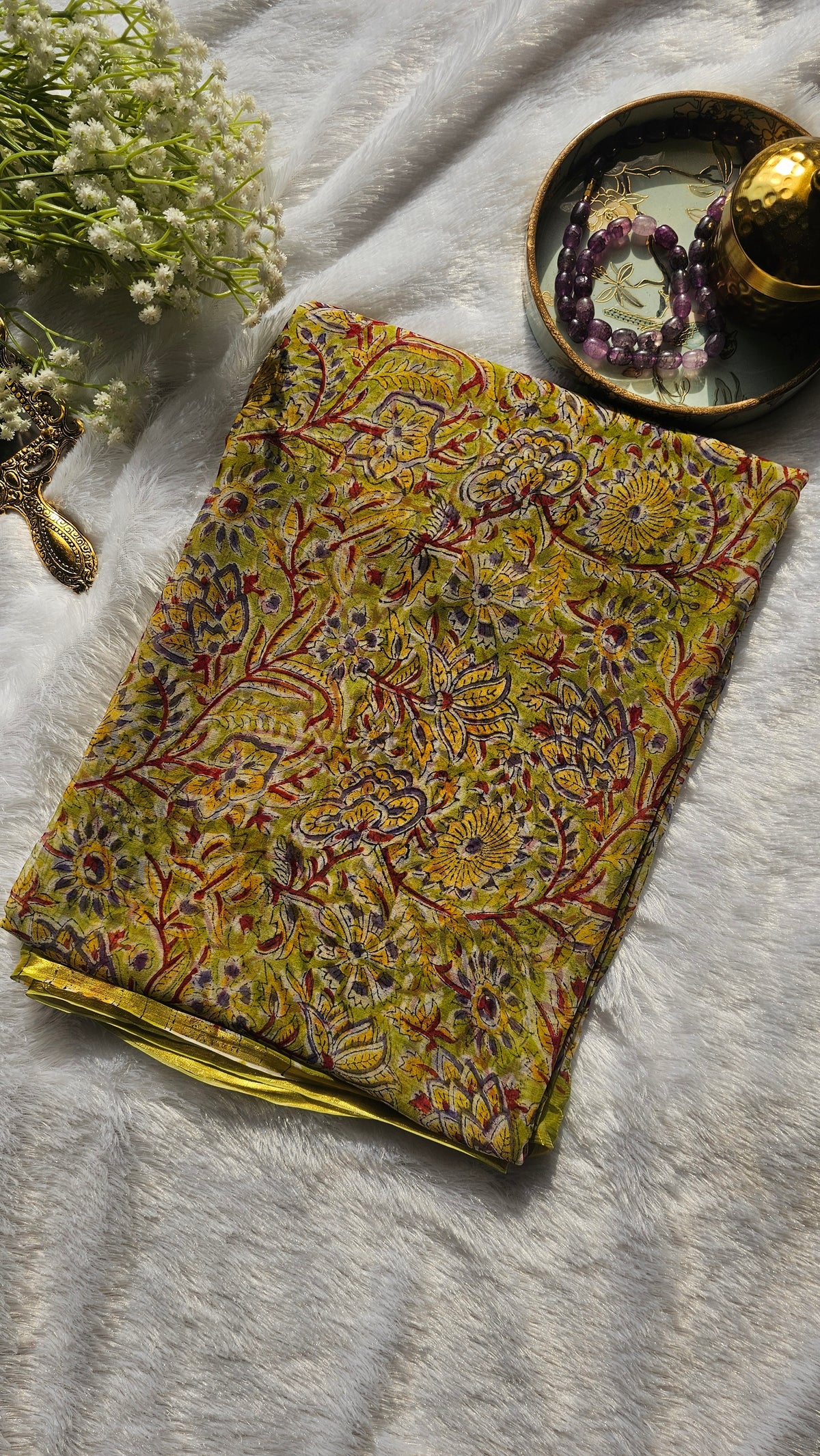 Mehendi Green Floral Block Print Saree
