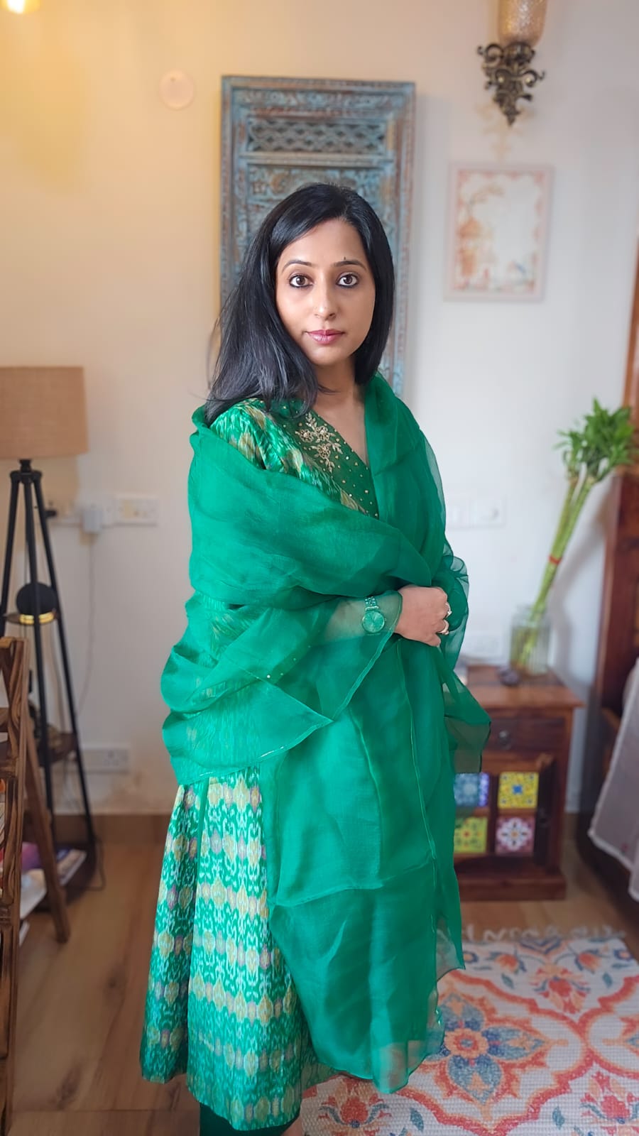 Ikkat Kurta and Pant Set With Dupatta