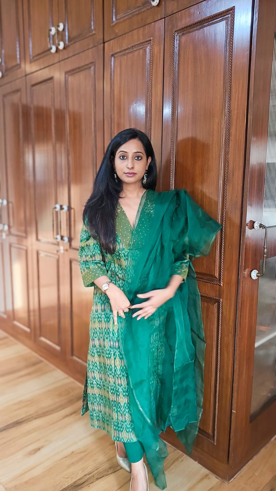 Ikkat Kurta and Pant Set With Dupatta