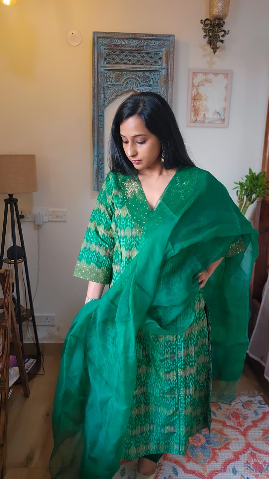 Ikkat Kurta and Pant Set With Dupatta