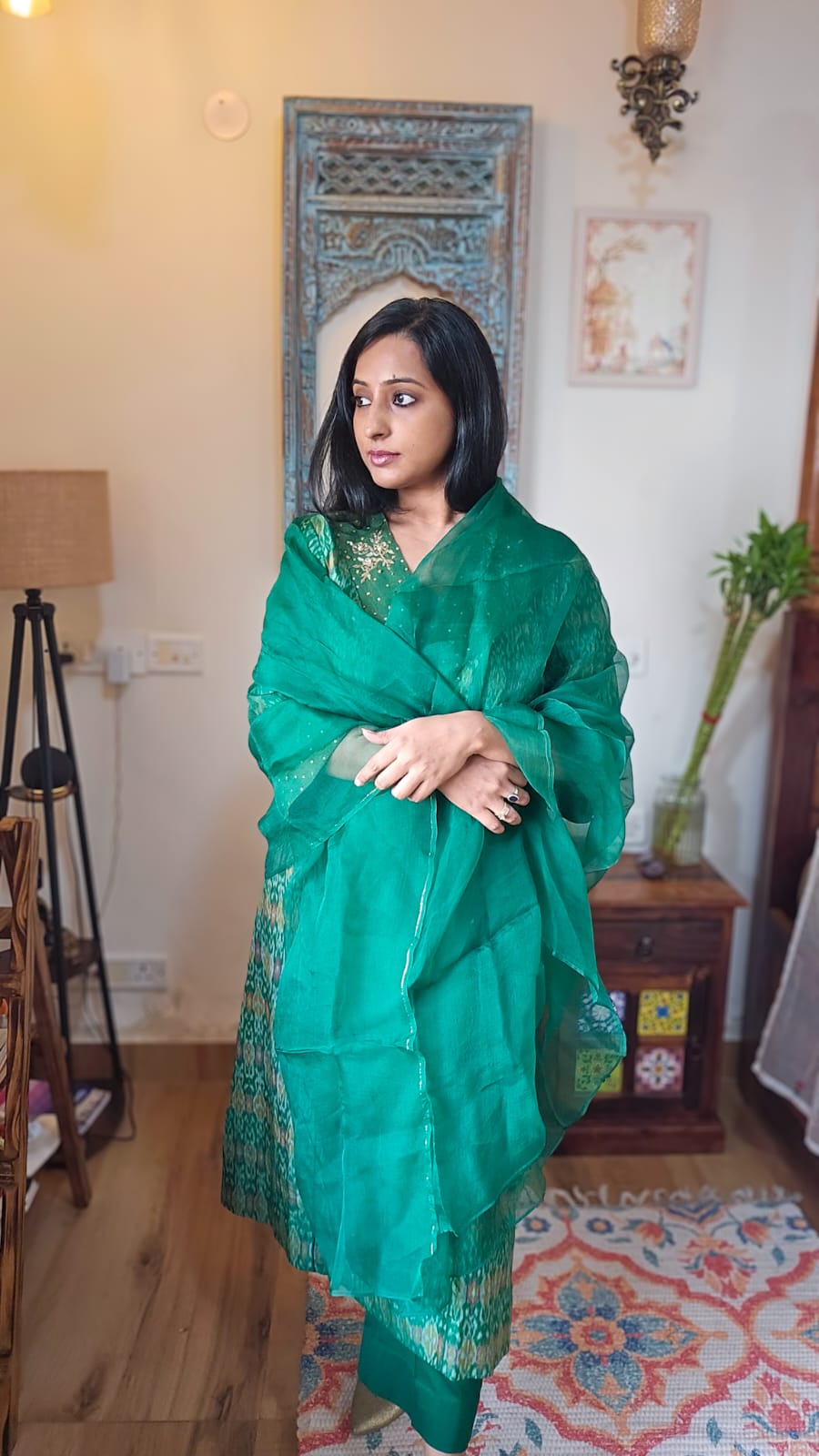 Ikkat Kurta and Pant Set With Dupatta