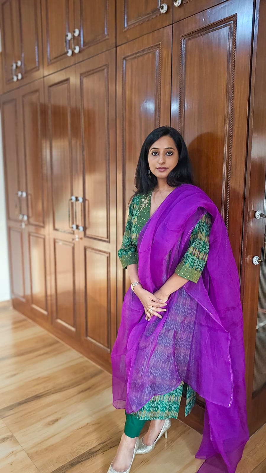 Ikkat Kurta and Pant Set With Purple Dupatta