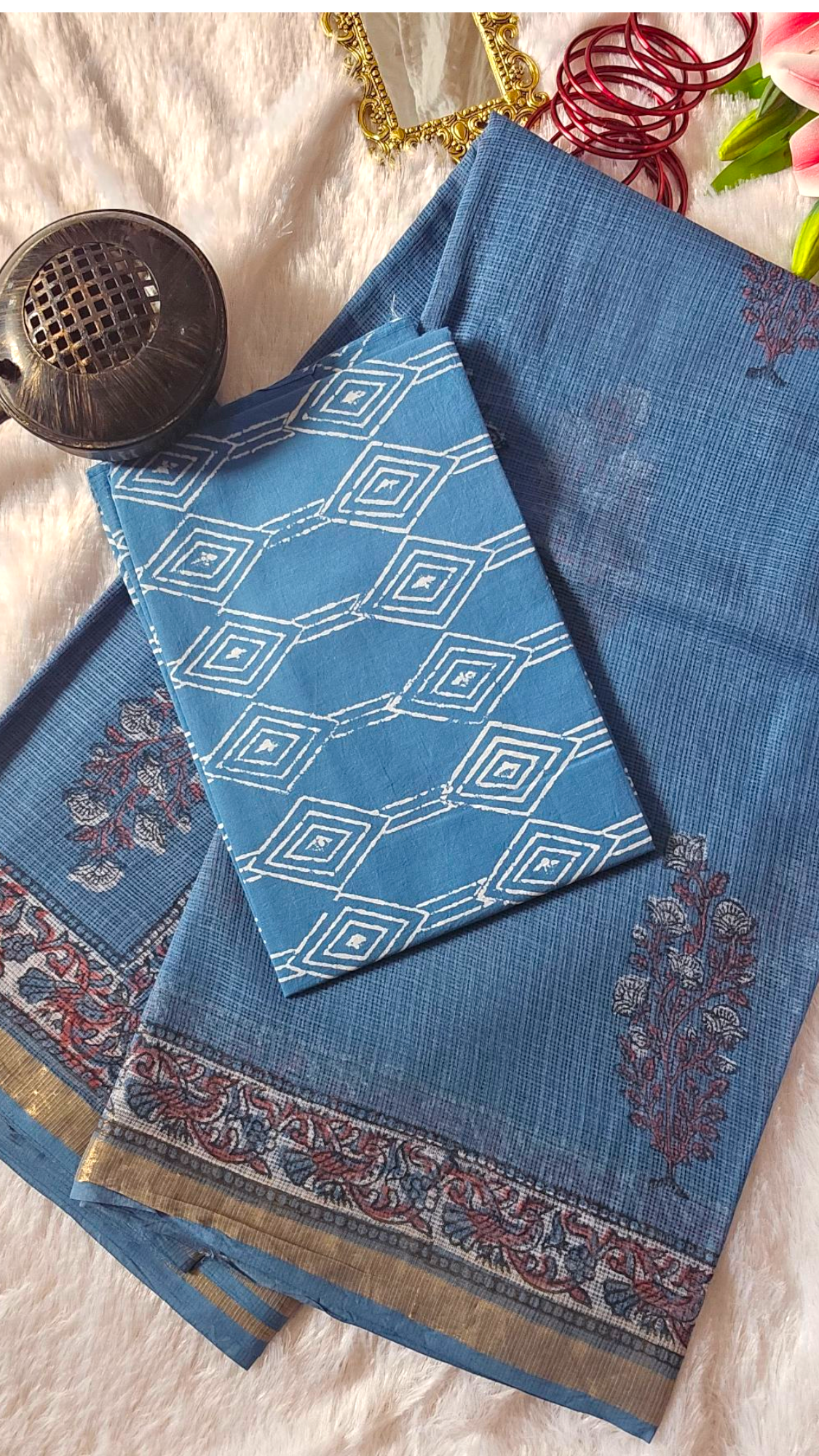 Blue Kota Cotton Ajrakh Saree