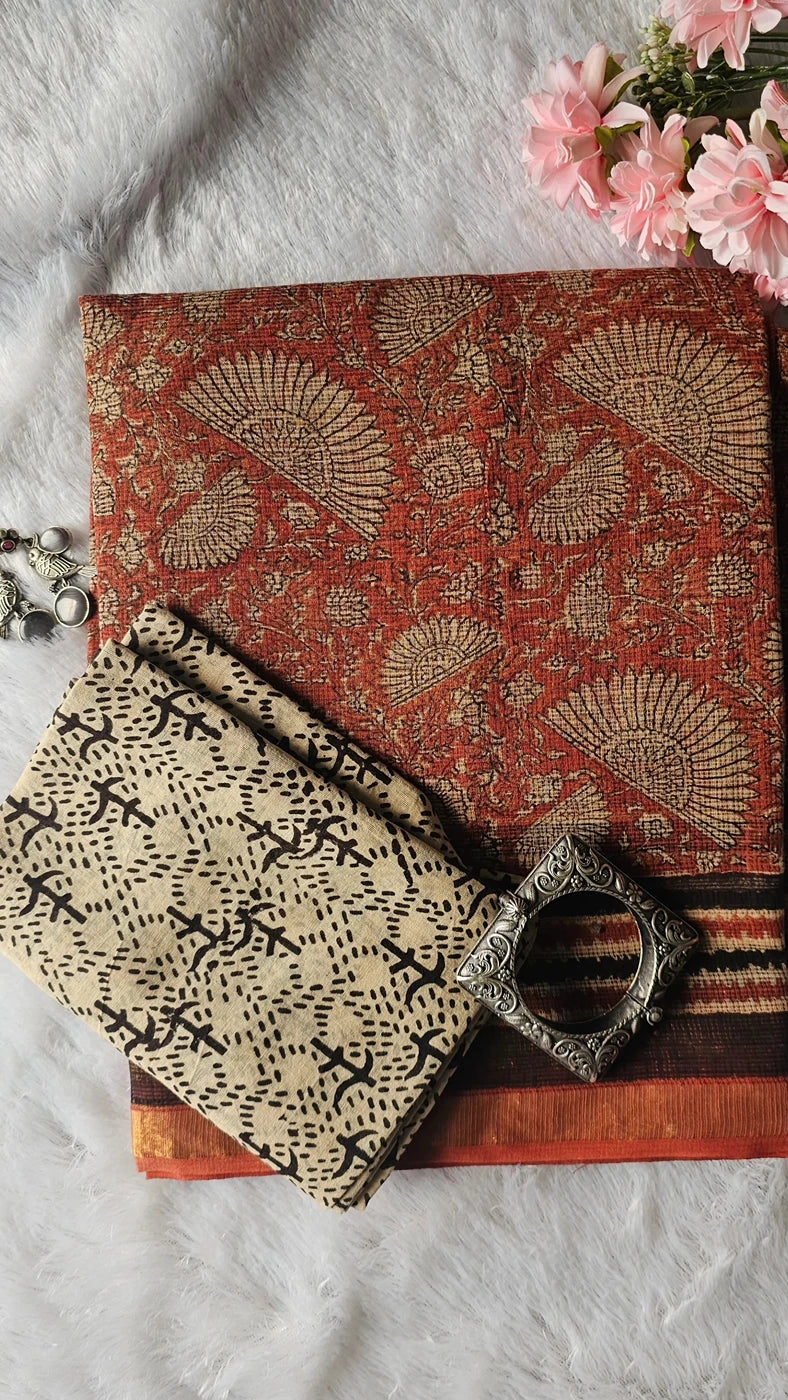 Rust Orange Kota Saree